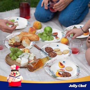 JOLLY CHEF ๐ญ๐ฐ๐ฌ ๐๐ผ๐๐ป๐ ๐ฃ๐ฎ๐ฝ๐ฒ๐ฟ ๐ฃ๐น๐ฎ๐๐ฒ๐ ๐ญ๐ฌ ๐ถ๐ป๐ฐ๐ต Soak Proof, Cut Proof, Heavy Duty Flower Printed Disposable Paper Plates for Everyday Use - Image 2