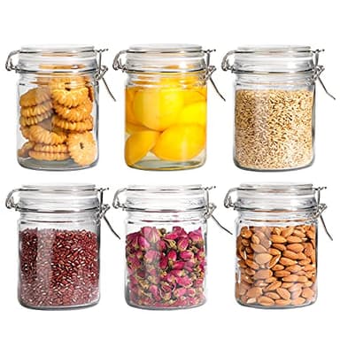 ComSaf Airtight Glass Canister with Lid Set of 6, 25oz Food Storage Jar, Mason Jars, Storage Container with Seal Wire Clamp Fastening for Kitchen Fermenting Preserving Canning Pasta Flour Cereal - Image 1