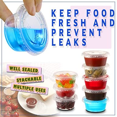 VITEVER 130 sets - 2 oz Jello Shot Cups, Small Plastic Containers with Lids, Airtight and Stackable Portion Cups, Salad Dressing Container, Dipping Sauce Cups, Condiment Cups - Image 3