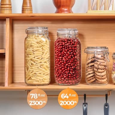 ComSaf Large Glass Jars with Lid 64 oz, Large Mason Jars Set of 3, Glass Canisters with Airtight Lids, Half Gallon Canning Jar with Seal Wire Clip Fastening for Kitchen, Pickle, Flour, Sugar, Cereal - Image 6