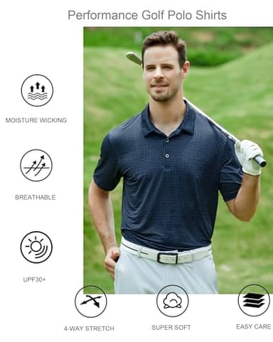 Alex Vando Mens Golf Shirt Moisture Wicking Quick-Dry Print Performance Polo Shirts for Men,Black Dots,XXL - Image 4