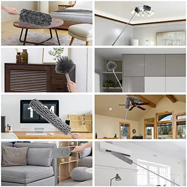Microfiber Feather Duster with Extension Pole 30 to 100 inches, Reusable,Bendable, Washable Dusters for Cleaning Ceiling Fan, High Ceiling, Blinds, Furniture & Cars, 12PCS - Image 7