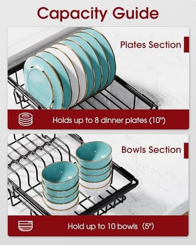 Sakugi Dish Drying Rack in Sink - Expandable Stainless Steel Dish Rack Over The Sink, Kitchen Sink Drain Strainer with Cutlery Holder & Cup Holders, 15.4 x 9.8 x 3.0 Inch, Black - Image 7