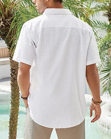 J.VER Men's Linen Shirts Casual Short Sleeve Button Down Shirt Fashion Summer Tops for Beach Vacation Wedding with Pocket White XXL Tall - Image 2