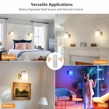 ZZ Joakoah Battery Operated Wall Sconce Set of 2, Dimmable with Remote Control, 15 Colors Indoor Wireless Wall Mounted Lamp with Rechargeable Bulb, Wall Lighting for Bedroom Living Room, Gold - Image 6