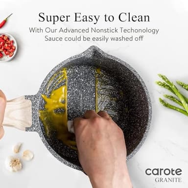 CAROTE 1.5Qt & 3.0Qt Sauce Pan Sets with Lid Cooking Pots Nonstick Saucepans Cookware Set with Pour Spout Small Kitchen Pot, Induction Comptable, Easy to Clean, PFOA FREE (Classic Granite) - Image 4