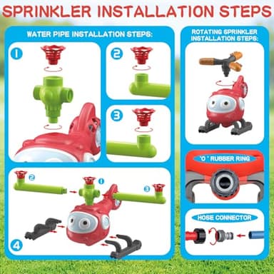 4 in 1 Water Sprinklers T Ball Set for Kids and Toddlers, Baseball Sprinkler for Backyard Helicopter Toy Outdoor Game, Attaches to Garden Hose Summer Yard Pool Water Toy - Image 5