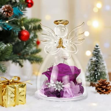 encavy Preserved Flowers Rose in Glass Angel Figurines,Birthday Gifts for Women,Christmas Rose Gifts for Her Women Mom,Valentines Present,Purple Flowers for Grandma Wife Girlfriend - Image 6