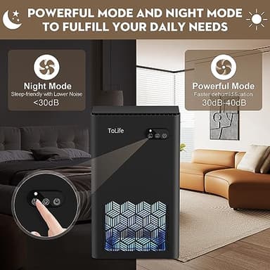 ToLife Dehumidifiers for Home, 1000 sq.ft Dehumidifier for Basement Bedroom Bathroom with 95 OZ Water Tank, Auto Shut Off 7 Colors LED Light, Black - Image 4