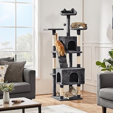 Yaheetech 72-inch Cat Tree, Multi-Level Cat Tower with 2 Condos & 6 Scratching Posts, 3 Perches & Detachable Toy Ball, Pet Furniture Play House for Kittens/Cats, Dark Gray - Image 3
