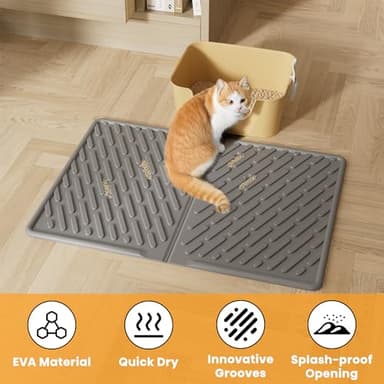 Pieviev Cat Litter Box Mat, 24"x 17" EVA Scratch Resistant Litter Trapping Mat, Easy Clean for Scatter Control, Soft on Kitty Paws, Waterproof & Urine Proof for Indoor Use, Gray - Image 5