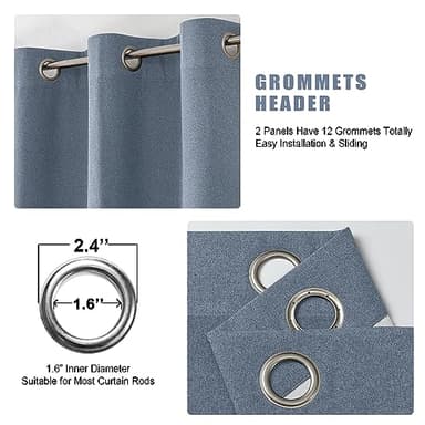 OVZME Total Blackout Curtains 63 Inches Long 2 Panels, Textured Full Room Darkening Panels, Faux Linen Look Thermal Insulated Drapes Panels for Bedroom Living Room (Grommets, Blue, 2xW40xL63) - Image 4