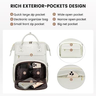 LOVEVOOK Leather Laptop Backpack for Women 15.6 inch,Travel Backpack Purse Nurse Teacher Backpacks Computer Laptop Bag,Professional College Business Work Carry On Backpack with USB Port,Beige White - Image 3