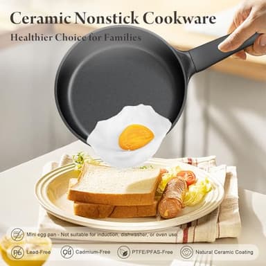 Bazova 23-Piece Removable Handle Pots and Pans Set Non Stick, Ceramic Cookware Set with Mini Egg Pan, Large Capacity, Non-Toxic, Induction & Oven Safe, Dishwasher Safe, RV Compatible, Black & White - Image 5