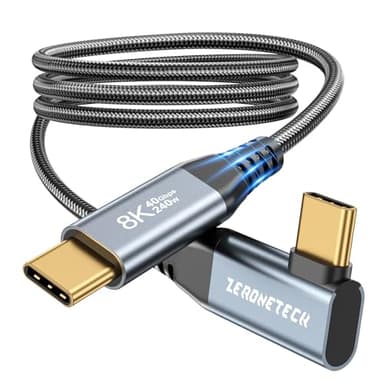 ZeroneTeck USB C Monitor Cable 8K@60Hz/4K@144Hz, 40Gbps High Speed Data Transfer, Right Angle Display Video Cable, 90 Degree USB C 3.2 Gen 2x2 240W PD for iPhone 17,MacBook,iPad,Lenovo,KYY,SSD - 3.3FT - Image 1