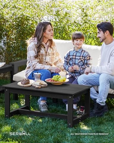 SERWALL HDPE Patio Furniture Set, 7-Piece Outdoor Sectional Sofa Set, All Weather Outdoor Couch Set for Deck, Lawn, Black Frame with Khaki Cushion - Image 10