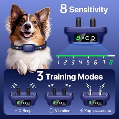 Dog Bark Collar for Large Medium Dogs,Automatic Barking Collar with 3 Training Mode,Rechargeable Anti Bark Collar with 8 Adjustable Sensitivity (Blue) - Image 2