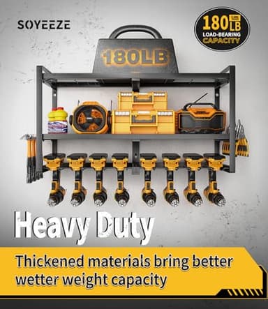 SOYEEZE Power Tool Organizer & Storage Wall Mount - Heavy Duty Metal 8 Drill Holder, 3 Layer Premium Garage Utility Power Tool Rack &Tool Shelf,Great as Gifts for Men Father's Day-Large-Black - Image 2