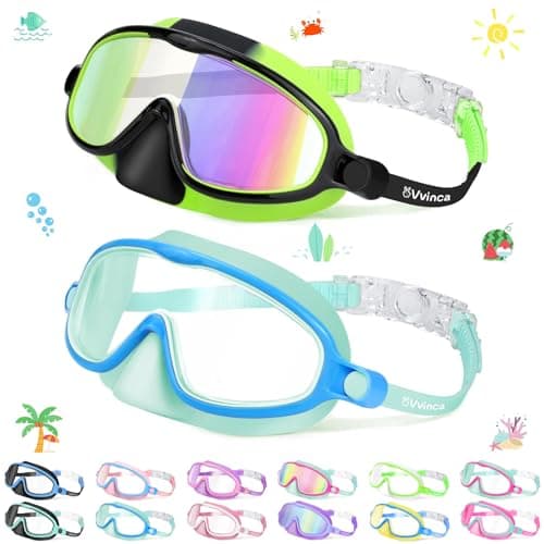 Vvinca 2 Pcs Kids-Swim-Goggles with Nose Cover, Swimming Diving Mask Wide View Anti Fog UV Anti Shattered Lens for Kids 3-5 - Image 1