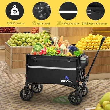 ROSONG Collapsible Wagon Cart with Wheels Foldable - Folding Utility Heavy Duty Wagons Carts for Grocery Sports Garden Shopping Camping Wheelbarrows (Black, 120L) - Image 4