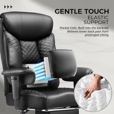 GTRACING Big and Tall Office Chair 400LBS Wide Ergonomic Gaming Chair with Deluxe Embossing Designed Leather with Foot Rest,150°Reclining Adjustable Soft Armrests Pocket Spring Back Support and Pillow - Image 6