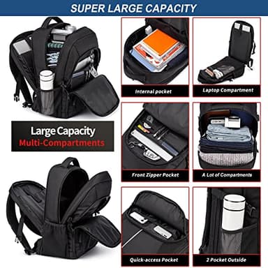 Extra Large Backpack for Men 55L,18.4Inch Travel Laptop Backpack with USB Charging Port Business Flight Approved Carry On Backpack,TSA Big Capacity Heavy Duty Computer Bag College Bookbag,Black - Image 3