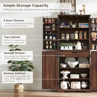 ACCOHOHO 72" Tall Kitchen Pantry, Farmhouse Storage Cabinet with Barn Doors, Organizer, Drawer and Adjustable Shelves, Rustic Wood Cupboard for Kitchen, Dining Room, Bathroom, Brown - Image 4