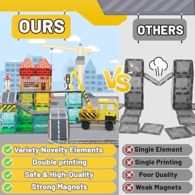 LionFuny 70Pcs Magnetic Tiles Magnetic Building Blocks, Building Toys for Kids Ages 3-5 4-8 8-12 Toddlers STEM Preschool Toy Boys Toys, City Construction Toys Set with 2 Cranes Train Tracks Road Car - Image 4