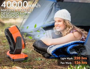 40000mAh Battery Powered Camping Fan, 136Hrs Cooling, Rechargeable Fan High Velocity, Auto 45°/90° Oscillation, Remote & Timer Battery Operated for Car Travel RV Garage Patio Hurricane Emergency - Image 2