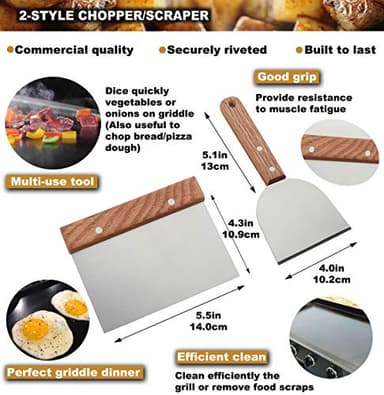 ROMANTICIST 8pcs Professional Griddle Accessories Kit - Heavy Duty Stainless Steel Grill Spatula Set for Grill Griddle Hibachi Flat Top Outdoor Cooking - Great Grill Gift on Birthday Wedding - Image 4