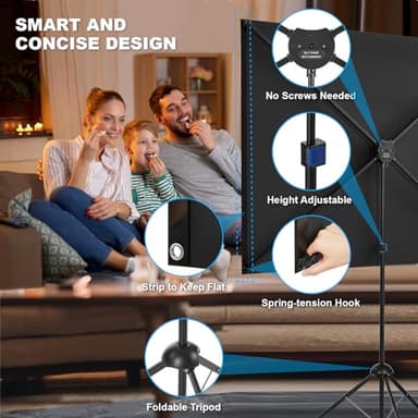 Projector Screen with Stand, Portable Projector Screen, 120 Inch 16:9, Outdoor Projection Screen, 1.2 Gain, 160 Degree View Angle, 2 Mounting Modes, Fast Setup, Idea for Home Cinema, Backyard Party. - Image 3