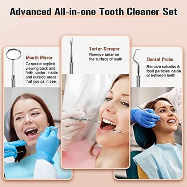 Plaque Remover for Teeth, Electric Tooth Cleaner Tartar Remover for Teeth with LED Light,4 Modes Rechargeable Teeth Cleaning Kit with Dental Tools, 2 Replaceable Heads (White A) - Image 8
