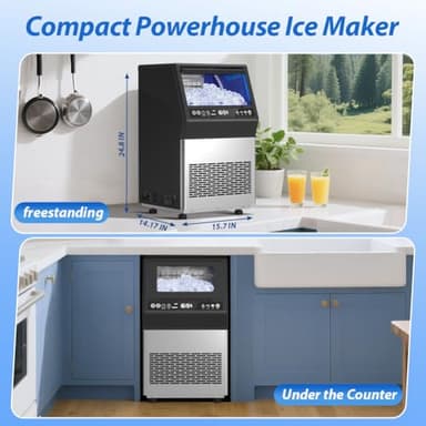 Commercial Ice Maker, 110LBS/24H Undercounter/Freestanding Ice Machine with Self-Priming Gallon Water& Facuet Water Inlet, Self-Cleaning, 3 Ice Thickness,18LB Storage Bin for Home, Office,Garage - Image 7