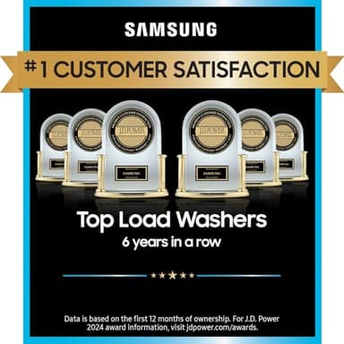 Samsung Smart 4.7 Cu Ft Top Load Washer & 7.4 Cu Ft Electric Dryer, Sensor Stops Overdrying, Low Vibration Quiet Wash, WaterJet w/Power Cords, Hoses, Vent Duct, 1 Year CPS Protection Bundle (Black) - Image 2