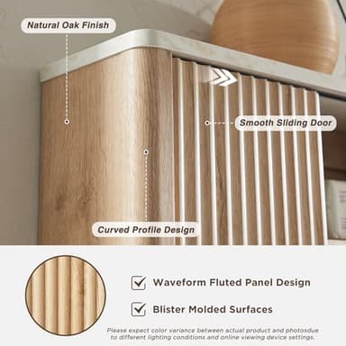 RedLemon Bathroom Wall Cabinet w/Fluted Sliding Door, Modern Medicine Cabinet w/Faux Marble Top & Adjustable Shelf, Curved Profile Wall Mounted Storage Organizer, Natural Oak Color - Image 2