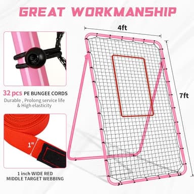 Adjustable Volleyball Rebounder Net 7x4 ft with PU Volleyball and Stakes - Bounce Back Training Equipment for Practicing Volleying, Bumping, Spiking, Easy Set Up & Steady for Multi Sports (Pink) - Image 8