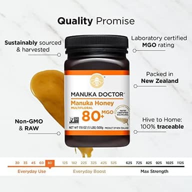 MANUKA DOCTOR - MGO 80+ Manuka Honey Multifloral, 100% Pure New Zealand Honey. Certified. Guaranteed. RAW. Non-GMO (17.6oz - Image 5