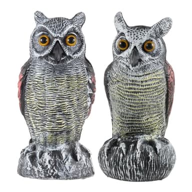 Hedoc 2 Pack Fake Owl Decoys to Scare Birds Away from Gardens and Rooftop, Long-Eared Owl Bird Deterrents, Nature Scarecrow Plastic Owls Pest Repellent, Owl Statue for Garden Decor, Yard Decoration - Image 1
