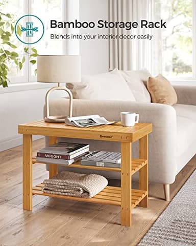 SONGMICS Shoe Rack Bench, 3-Tier Bamboo Shoe Storage Organizer, Entryway Bench, Holds Up to 286 lb, 11.3 x 27.6 x 17.8 Inches, for Entryway Bathroom Bedroom, Natural ULBS04N - Image 8