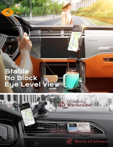 TAZENI 2-in-1 Cup Holder Cell Phone Holder for Your Car Bottle Friendly Cup Cell Phone Holder Mount for Car Height Adjustable Sturdy Fit 4-7 inches Phones - Image 5