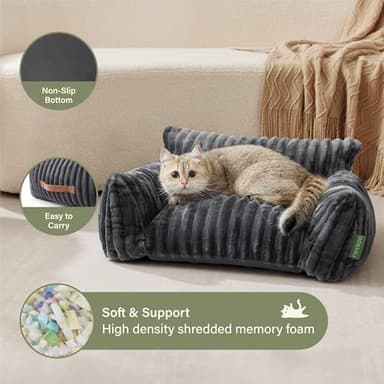 FWERDG Cute Couch Bed for Pets, Supportive Cat Sofa for Indoor Cats, Small Dog Sofa Bed for Small Dogs, Grey, 24 inches - Image 4