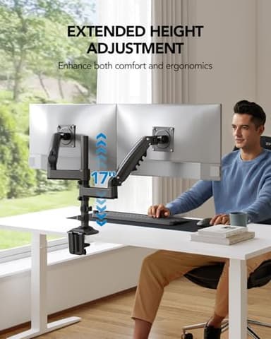 HUANUO 17-32 Inch Dual Monitor Stand, Gas Spring Dual Monitor Mount, Monitor Stand 2 Monitors, Ergonomic Adjustable Tilt/Swivel/Rotate, Weight Max 19.8 lbs, VESA 75/100mm - Image 6