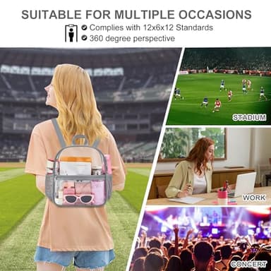 Oraben Clear Backpack for Stadium Events Clear Stadium Backpack 12x6x12 Bag (Nylon Shoulder Straps, Grey) - Image 3