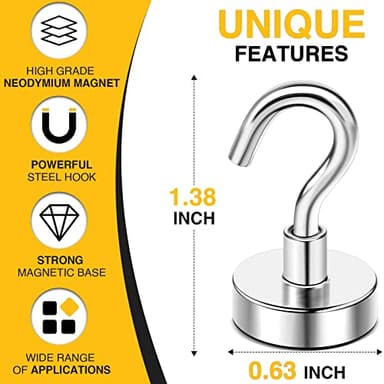 DIYMAG Magnetic Hooks for Hanging Cubicle Accessories, 30lbs 2025 Cruise Cabin Ship Essentials N52 Magnetic Hook Heavy Duty Strong Magnets Fridge for Classroom Beach Kitchen Grills 10 Pack Silver - Image 3