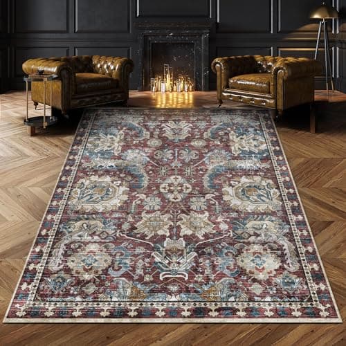 RUGSURE Washable Area Rugs - Perfect for Living Room, Bedroom, Kids Room, Nursery - Stain & Water Resistant Non-Slip, Pet & Child Friendly, Vintage Tribal Area Rugs (Rust and Bule, 9' x 12') - Image 1