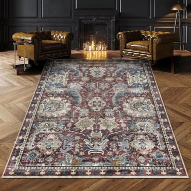 RUGSURE Washable Area Rugs - Perfect for Living Room, Bedroom, Kids Room, Nursery - Stain & Water Resistant Non-Slip, Pet & Child Friendly, Vintage Tribal Area Rugs (Rust and Bule, 9' x 12') - Image 1