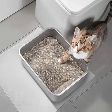 Stainless Steel Cat Litter Box for Big Cats,Small Stainless Steel,Large Metal Cat Litter Box-Easy to Clean.(17.5" L x 13.6" W x 4.1" H). - Image 5
