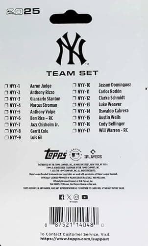 New York Yankees 2025 Topps Factory Sealed 17 Card Team Set Featuring Aaron Judge with Rookies Card of Will Warren and Ben Rice Plus - Image 2