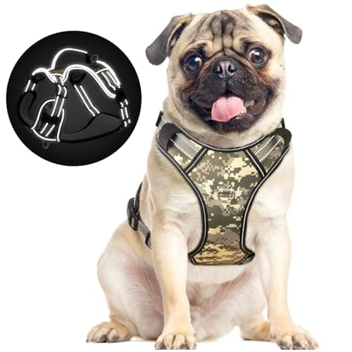 Camo Puppy Harness - Reflective No Pull Dog Harness with 2 Leash Clips and Control Handle - Adjustable Soft Padded Camo Pet Vest with 4 Snap Buckles (S) - Image 1
