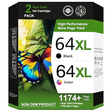 64XL Ink Cartridge Replacement for HP Ink 64 HP 64 Ink for HP 64XL Ink Cartridge Combo Pack Works with Envy Photo 7855 7858 6252 6255 7800 7100 7155 7158 Tango Series Printer (2 Pack) - Image 1